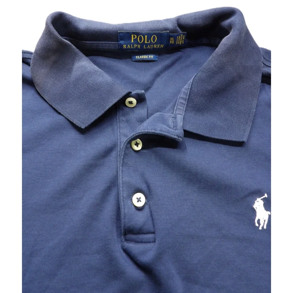 Polo Ralph Lauren Classic Fit Polo Men XL Blue White Pony Cotton Mesh Shirt Golf